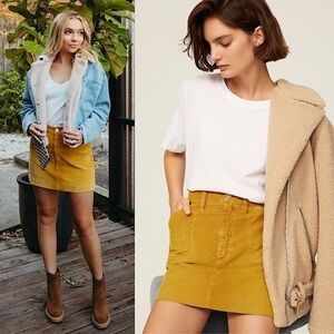 NWT RE/DONE 70s High Waist Sustainable Mustard Corduroy 90s A-Line Mini Skirt S